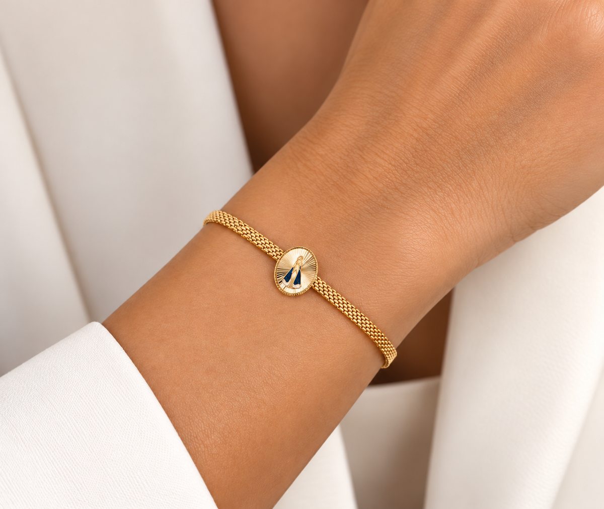 TSMITH Pulseira Nossa Senhora Aparecida Medalha | Ouro Amarelo 18k