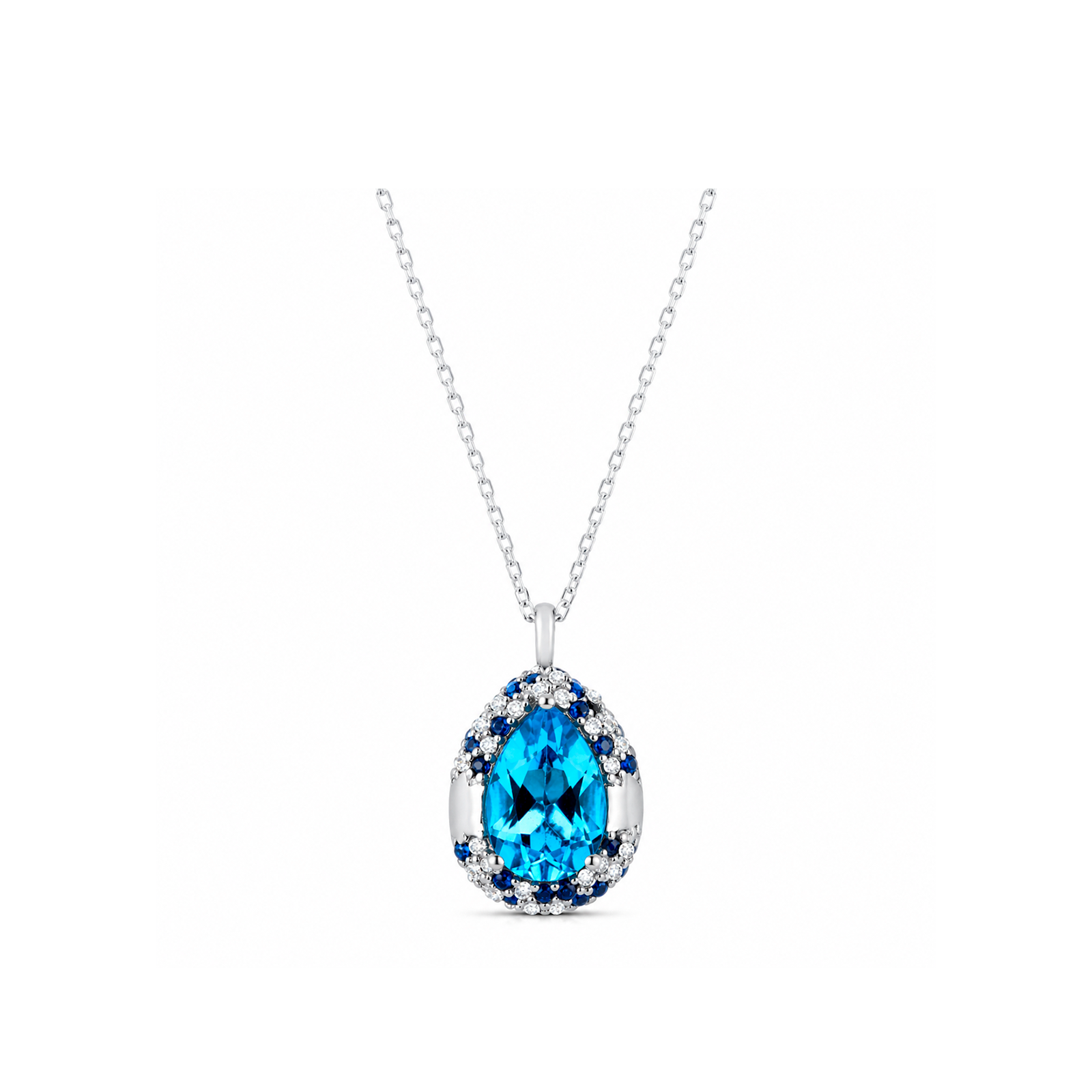 TSMITH Swiss Blue Gargantilha Topázio e Safira | Ouro Branco 18k