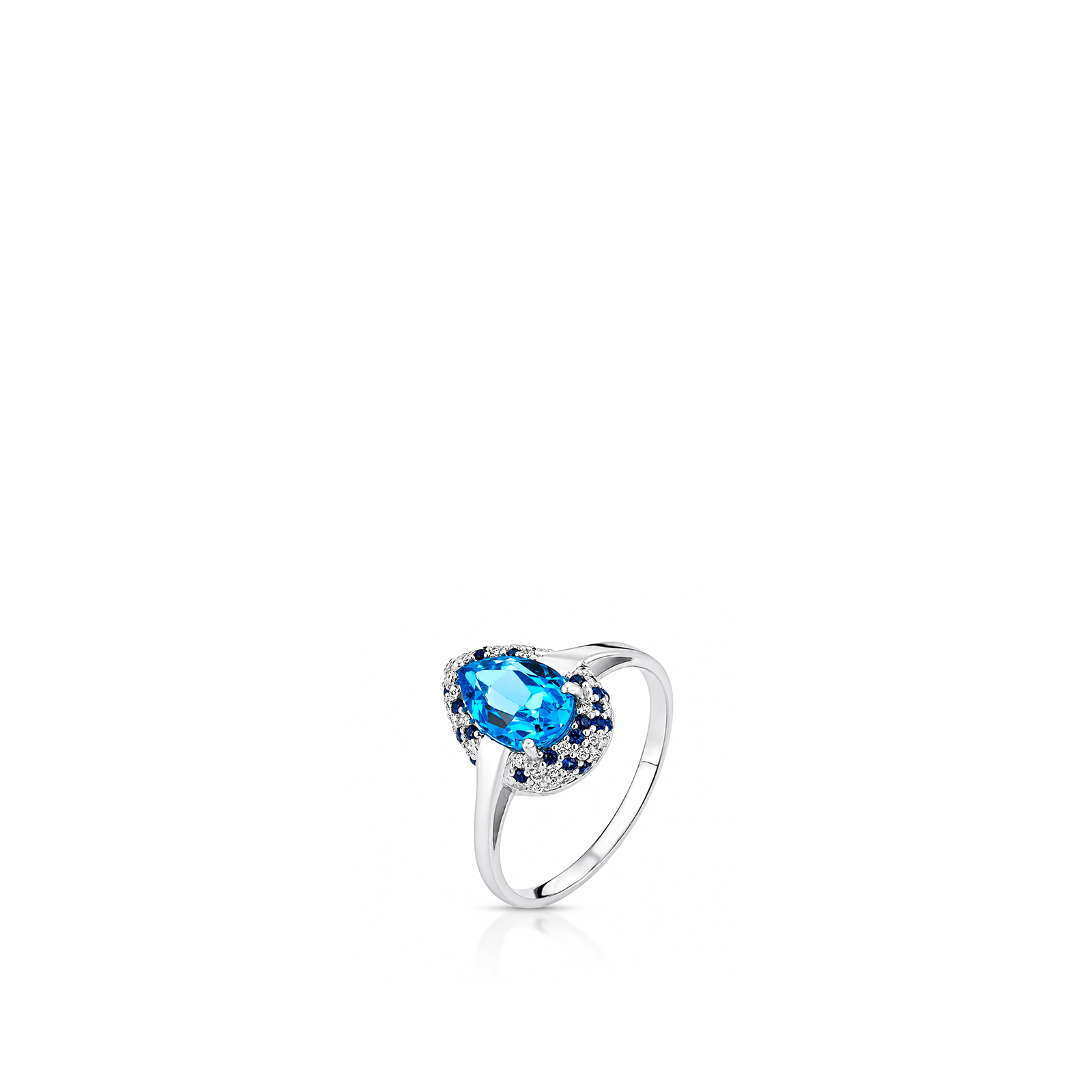 TSMITH Swiss Blue Anel Topázio e Safira | Ouro Branco 18k
